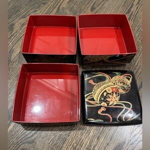 Japanese Lacquerware Traditional Jubako Bento Tiered Stacking Box